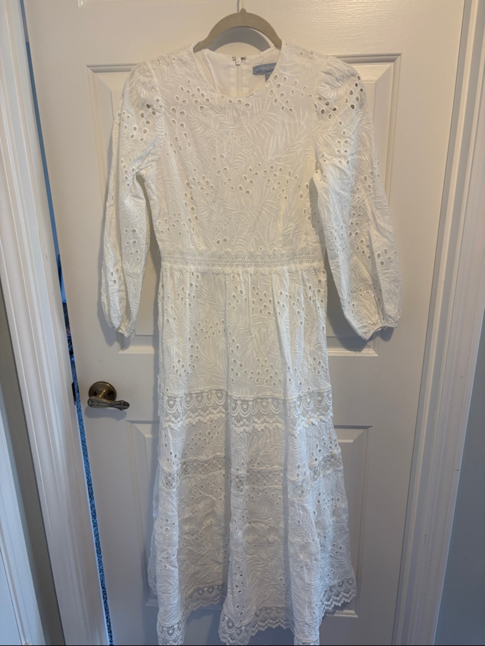 ANTONIO MELANI White Eyelet Lace Long Sleeve Midi Dress